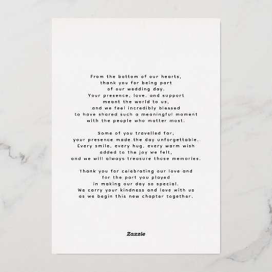 エレガント金ゴールドスクリプ結婚ト写真のサンキューカード 箔招待状 (裏面)