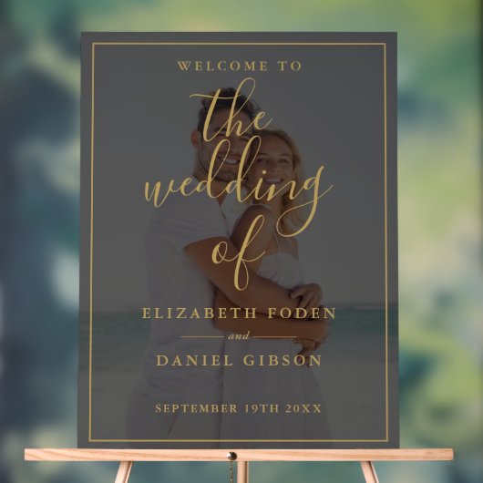 エレガント金ゴールドスクリプ結婚ト写真 アクリルサイン (ニュートラル)