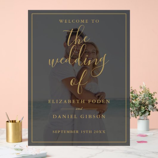 エレガント金ゴールドスクリプ結婚ト写真 アクリルサイン (ウェディング)