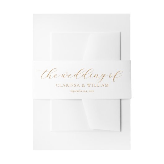 エレガント金ゴールドスクリプ結婚ト白 招待状ベリーバンド (正面例)