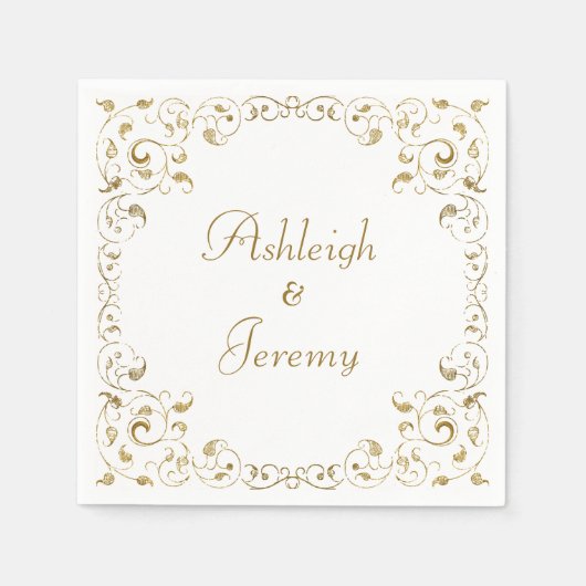 エレガント金ゴールドスクリプ結婚ト葉 スタンダードカクテルナプキン (正面)