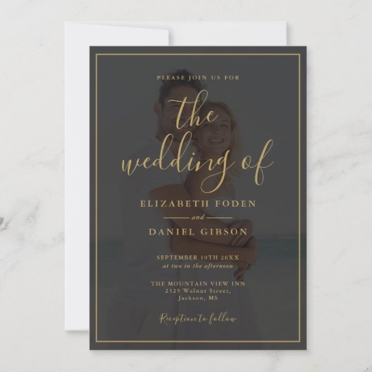 エレガント金ゴールドスクリプ結婚ト2 招待状 (正面)