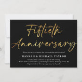 エレガント金ゴールドスクリプ結婚ト50周年記念 招待状 (正面)