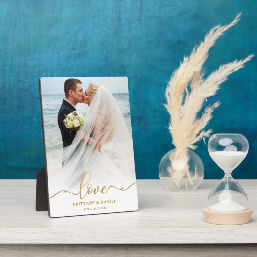 エレガント金ゴールドスクリプ結婚トLoveの写真 フォトプラーク (側面)