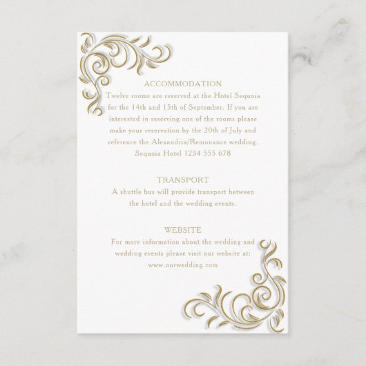 エレガント金ゴールドスクロールゲスト情報 エンクロージャーカード (正面)