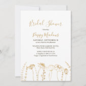 エレガント金ゴールドスケッチワイルドフラワーブライダルシャワー 招待状 (正面)