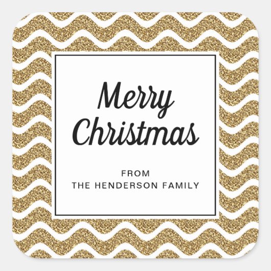 エレガント金ゴールドスストライプクリムメリークリスマス スクエアシール (正面)