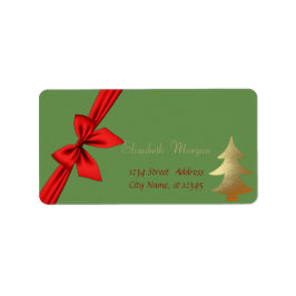 エレガント金ゴールドスタイリッシュクリスマスツリー、レッドボウ ラベル