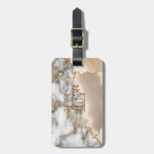 エレガント金ゴールドスタイリッシュグリッタークリーム大理石モノグラム ラゲッジタグ (正面縦)