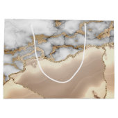 エレガント金ゴールドスタイリッシュグリッタークリーム大理石モノグラム ラージペーパーバッグ (裏面)