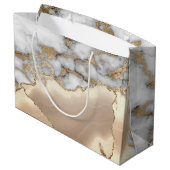 エレガント金ゴールドスタイリッシュグリッタークリーム大理石モノグラム ラージペーパーバッグ (裏面アングル)