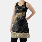 エレガント金ゴールドスタイリッシュグリッターシークインズブラックマーブルー エプロン (インサイチュ)