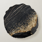 エレガント金ゴールドスタイリッシュグリッターシークインズブラックマーブルー ラウンドクッション (裏面)