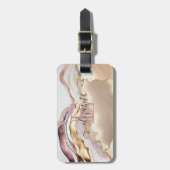 エレガント金ゴールドスタイリッシュグリッターピンクマーブルモノグラム ラゲッジタグ (正面縦)
