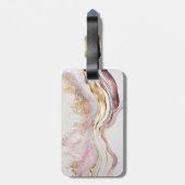 エレガント金ゴールドスタイリッシュグリッターピンクマーブルモノグラム ラゲッジタグ (裏面縦)