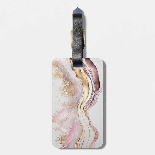 エレガント金ゴールドスタイリッシュグリッターピンクマーブルモノグラム ラゲッジタグ (裏面縦)