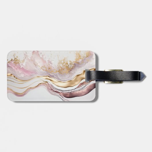 エレガント金ゴールドスタイリッシュグリッターピンクマーブルモノグラム ラゲッジタグ (裏面横)