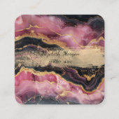 エレガント金ゴールドスタイリッシュグリッターブラックブルガンディーマーブルー スクエア名刺 (正面)