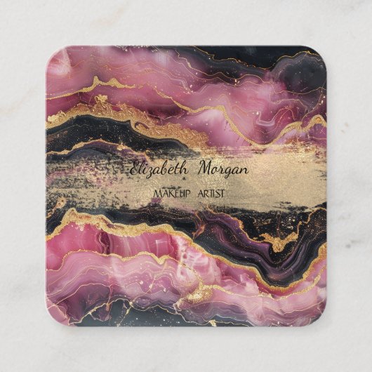 エレガント金ゴールドスタイリッシュグリッターブラックブルガンディーマーブルー スクエア名刺 (正面)