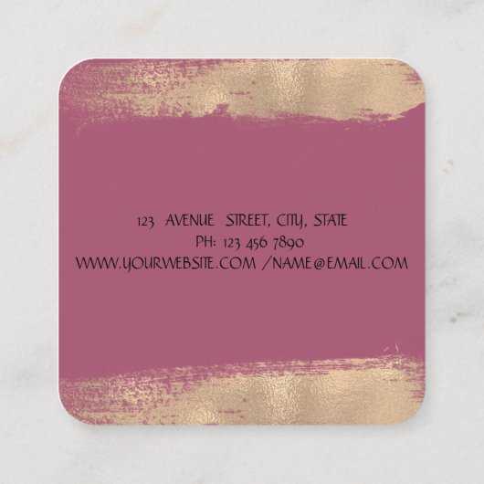 エレガント金ゴールドスタイリッシュグリッターブラックブルガンディーマーブルー スクエア名刺 (裏面)