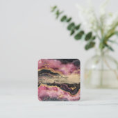 エレガント金ゴールドスタイリッシュグリッターブラックブルガンディーマーブルー スクエア名刺 (スタンド正面)