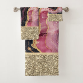 エレガント金ゴールドスタイリッシュグリッターブラックブルガンディーマーブルー バスタオルセット