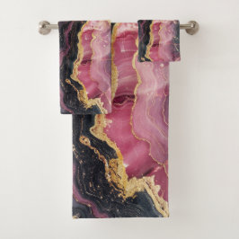 エレガント金ゴールドスタイリッシュグリッターブラックブルガンディーマーブルー バスタオルセット