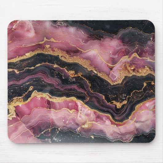 エレガント金ゴールドスタイリッシュグリッターブラックブルガンディーマーブルー マウスパッド (正面)