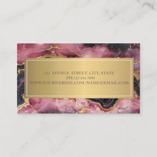 エレガント金ゴールドスタイリッシュグリッターブラックブルガンディーマーブルー 名刺 (裏面)