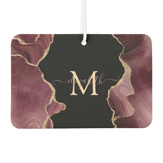 エレガント金ゴールドスタイリッシュグリッターブルガンディーアゲート カーエアーフレッシュナー (正面)