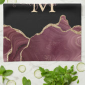 エレガント金ゴールドスタイリッシュグリッターブルガンディーアゲート キッチンタオル (折り畳み)