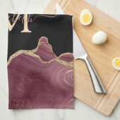 エレガント金ゴールドスタイリッシュグリッターブルガンディーアゲート キッチンタオル (四つ折り)