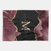 エレガント金ゴールドスタイリッシュグリッターブルガンディーアゲート キッチンタオル (横)