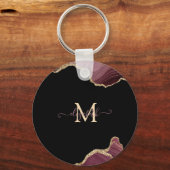 エレガント金ゴールドスタイリッシュグリッターブルガンディーアゲート キーホルダー (正面)