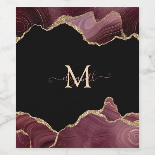 エレガント金ゴールドスタイリッシュグリッターブルガンディーアゲート ワインラベル (シングルラベル)