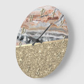 エレガント金ゴールドスタイリッシュグリッター光沢のある大理石石 ラージ壁時計 (傾斜)