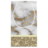エレガント金ゴールドスタイリッシュグリッター光沢のある白い大理石 スモールペーパーバッグ (裏面)