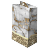エレガント金ゴールドスタイリッシュグリッター光沢のある白い大理石 スモールペーパーバッグ (裏面アングル)