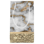 エレガント金ゴールドスタイリッシュグリッター光沢のある白い大理石 スモールペーパーバッグ (正面)