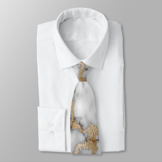 エレガント金ゴールドスタイリッシュグリッター光沢のある白い大理石 ネクタイ (タイ)
