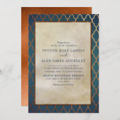 エレガント金ゴールドスタイリッシュティール（緑がかった色）銅ウェディングアクト 招待状 (正面/裏面)