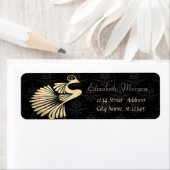 エレガント金ゴールドスタイリッシュピーコック、ブラックダマスク ラベル (インサイチュ)