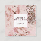 エレガント金ゴールドスタイリッシュ赤面ピンク大理石バラ金ゴールド スクエア名刺 (正面)