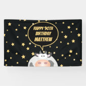 エレガント金ゴールドスターズかわいい漫画の牛90誕生日 横断幕 (横)