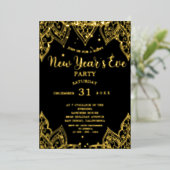 エレガント金ゴールドスターズブラックニューイヤーズ前夜パーティー 箔招待状 (立ち正面)
