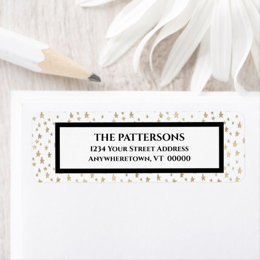 エレガント金ゴールドスターズブラック縁ど差出人住所 ラベル (インサイチュ)