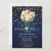 エレガント金ゴールドスターズ気球ネイビーブルーリタイアメント 招待状 (正面)
