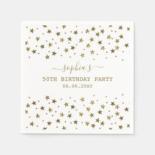 エレガント金ゴールドスター50th誕生日パーティー スタンダードカクテルナプキン (正面)
