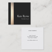 エレガント金ゴールドストライプのプロフェッショナルブラック スクエア名刺 (正面/裏面)