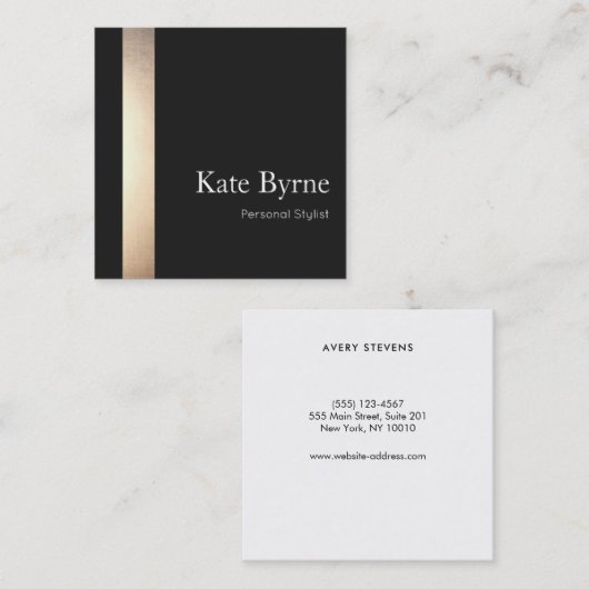 エレガント金ゴールドストライプのプロフェッショナルブラック スクエア名刺 (正面/裏面)